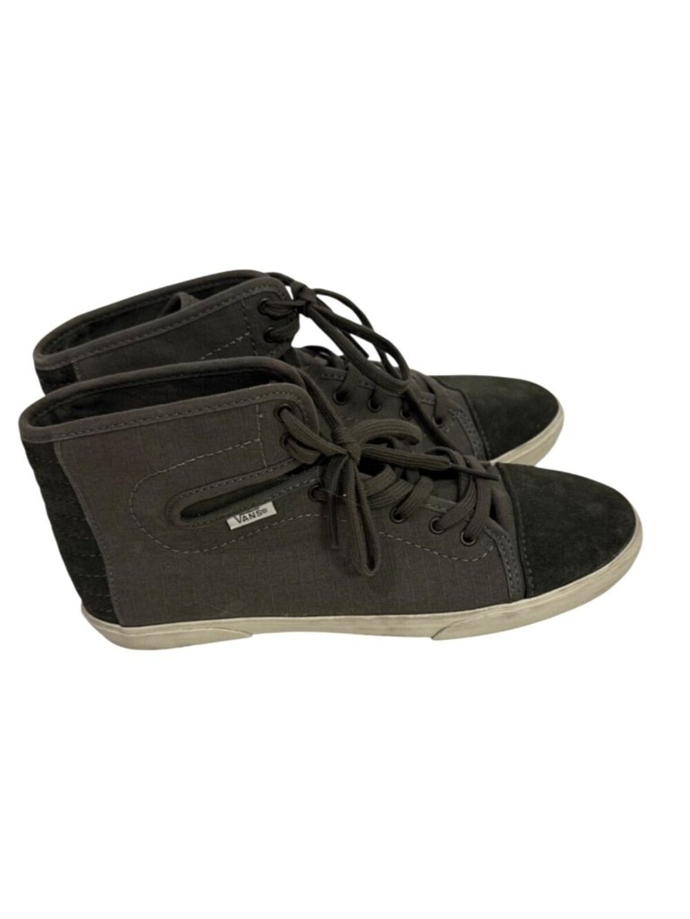 Vans High Top Lace Up Sneakers Olive Green Canvas Suede Streetwear Shoes Size 8